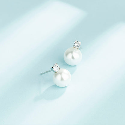925 sterling silver earrings classic Japanese and Korean style female ins temperament earrings round sparkling pearl classic jewelry