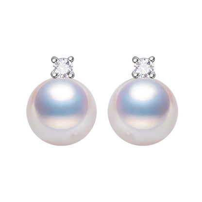 925 sterling silver earrings classic Japanese and Korean style female ins temperament earrings round sparkling pearl classic jewelry