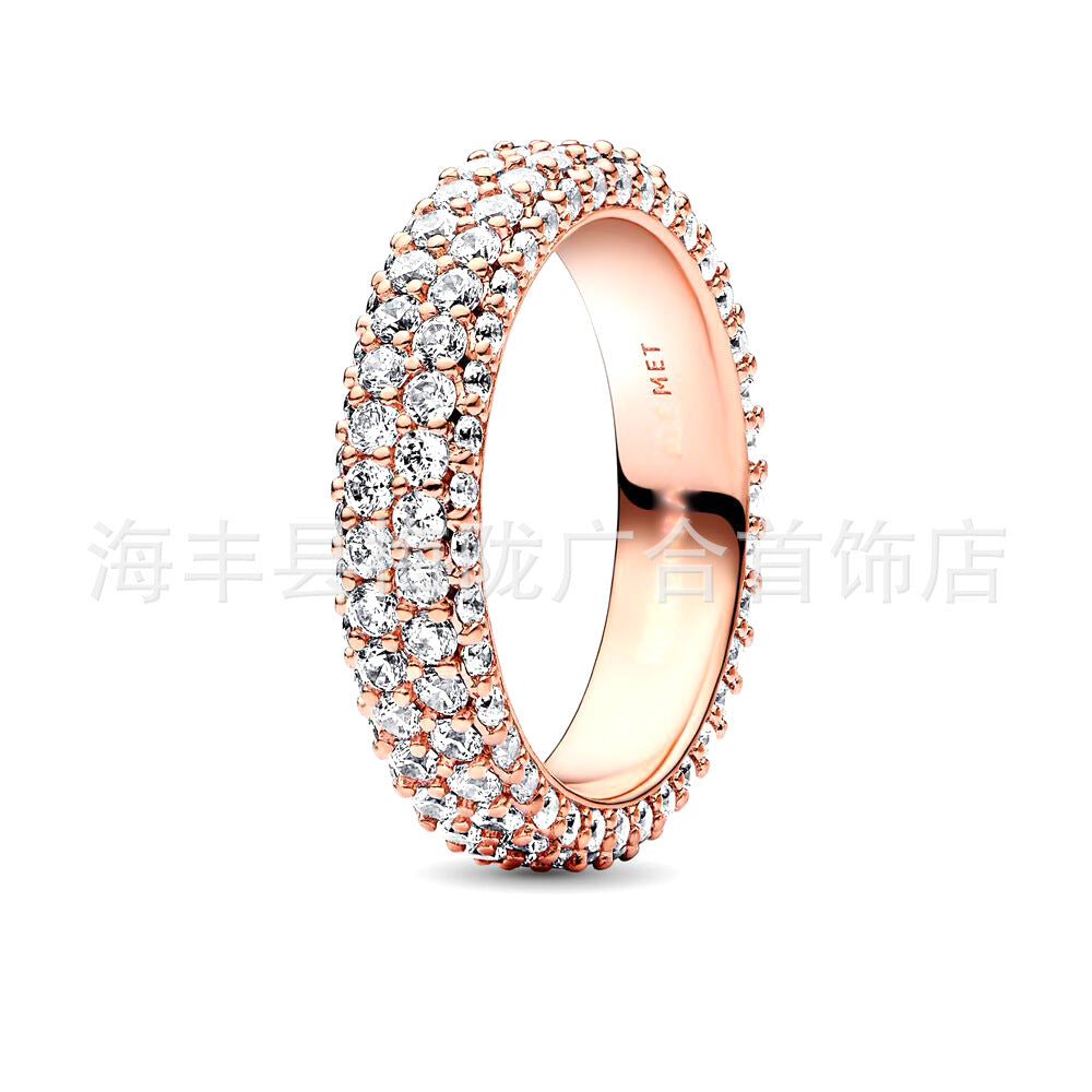Panjia sterling silver S925 silver beads diy bracelet with beaded love diamond silver gold rose gold ring