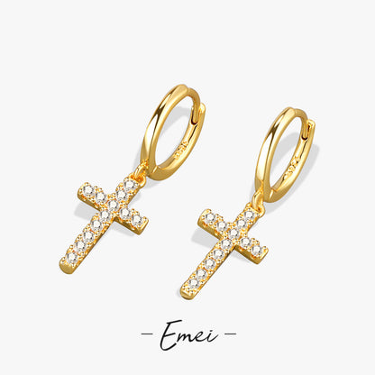 European and American foreign trade cross-border hot-selling S925 silver earrings cross-embellished diamond trendy hip-hop earrings earrings earrings wholesale