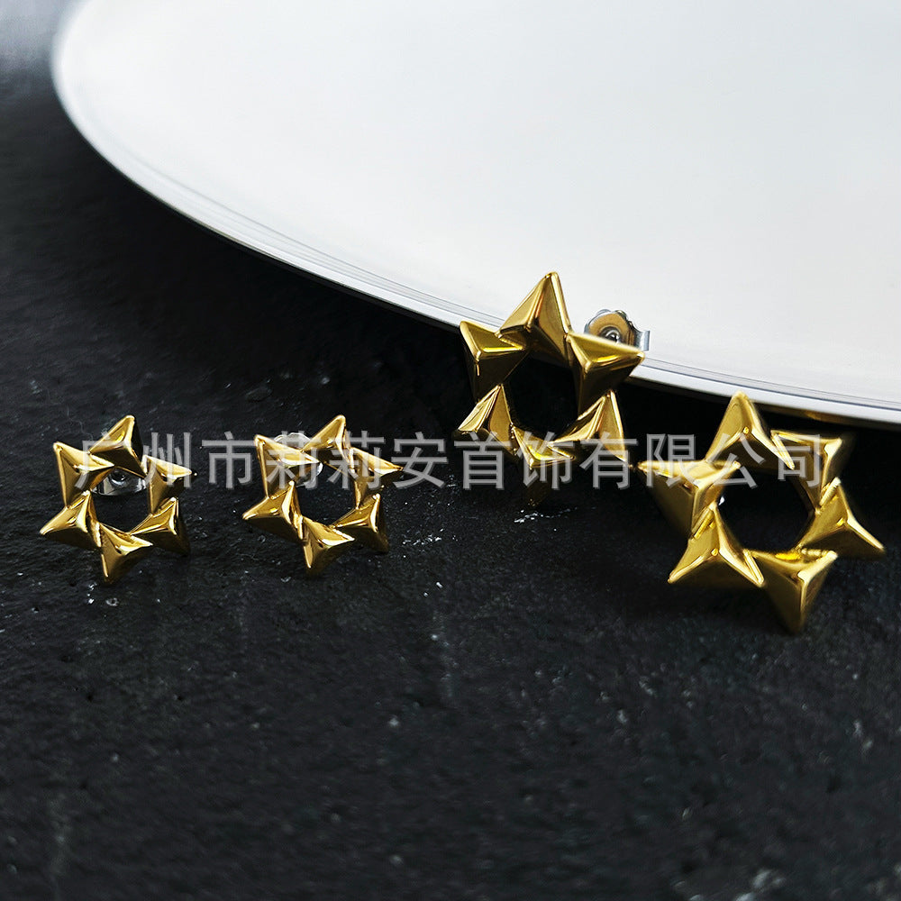 18K gold plated titanium steel original design hollow windmill earrings simple personalized versatile earrings E221473