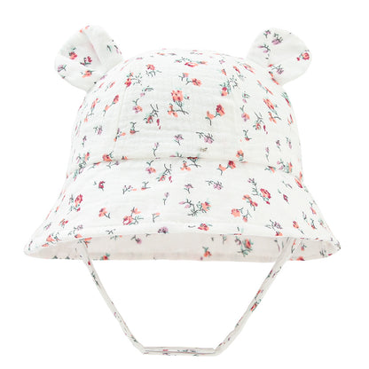 INS Baby Pure Cotton Bucket Hat European and American Baby New Rabbit Ears Bucket Hat Solid Color Sun Hat Cross-Border 3-12m