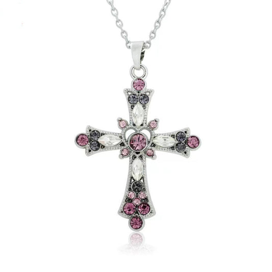 Bohemian style crystal diamond color cross pendant European and American holiday jewelry Girls collarbone necklace