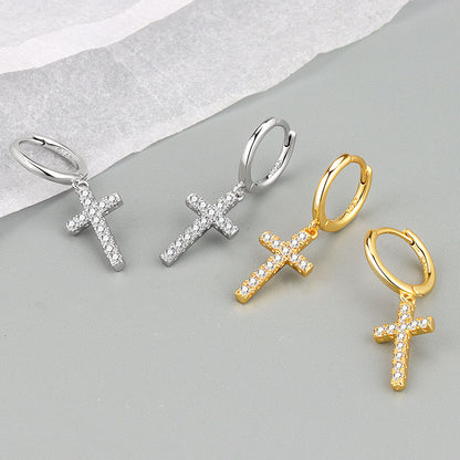 European and American foreign trade cross-border hot-selling S925 silver earrings cross-embellished diamond trendy hip-hop earrings earrings earrings wholesale
