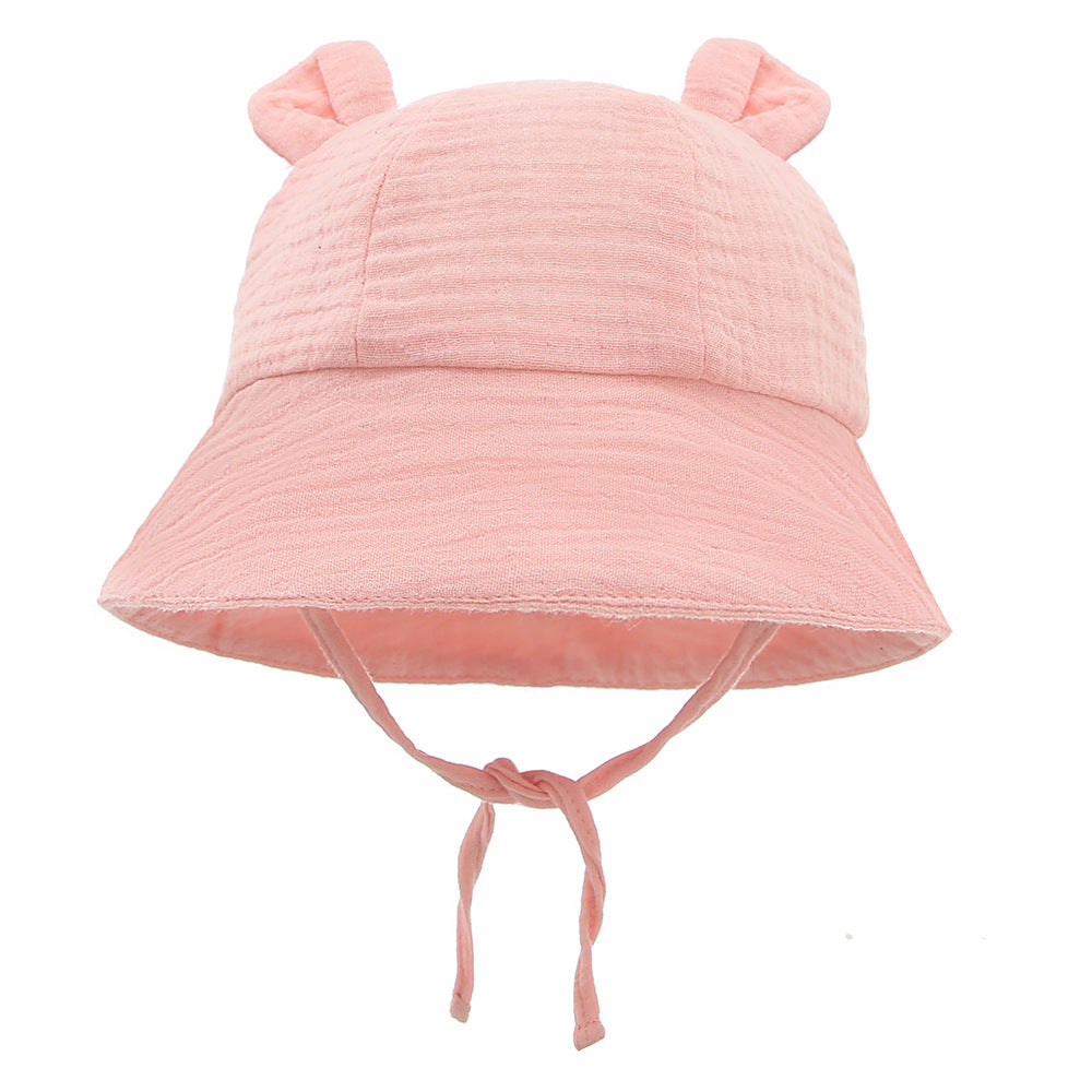 INS Baby Pure Cotton Bucket Hat European and American Baby New Rabbit Ears Bucket Hat Solid Color Sun Hat Cross-Border 3-12m