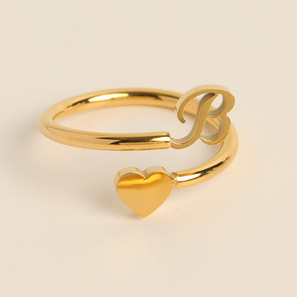 Cross-border foreign trade evergreen initial simple letter open ring three-dimensional love tail ring ring adjustable