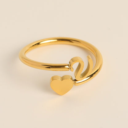 Cross-border foreign trade evergreen initial simple letter open ring three-dimensional love tail ring ring adjustable